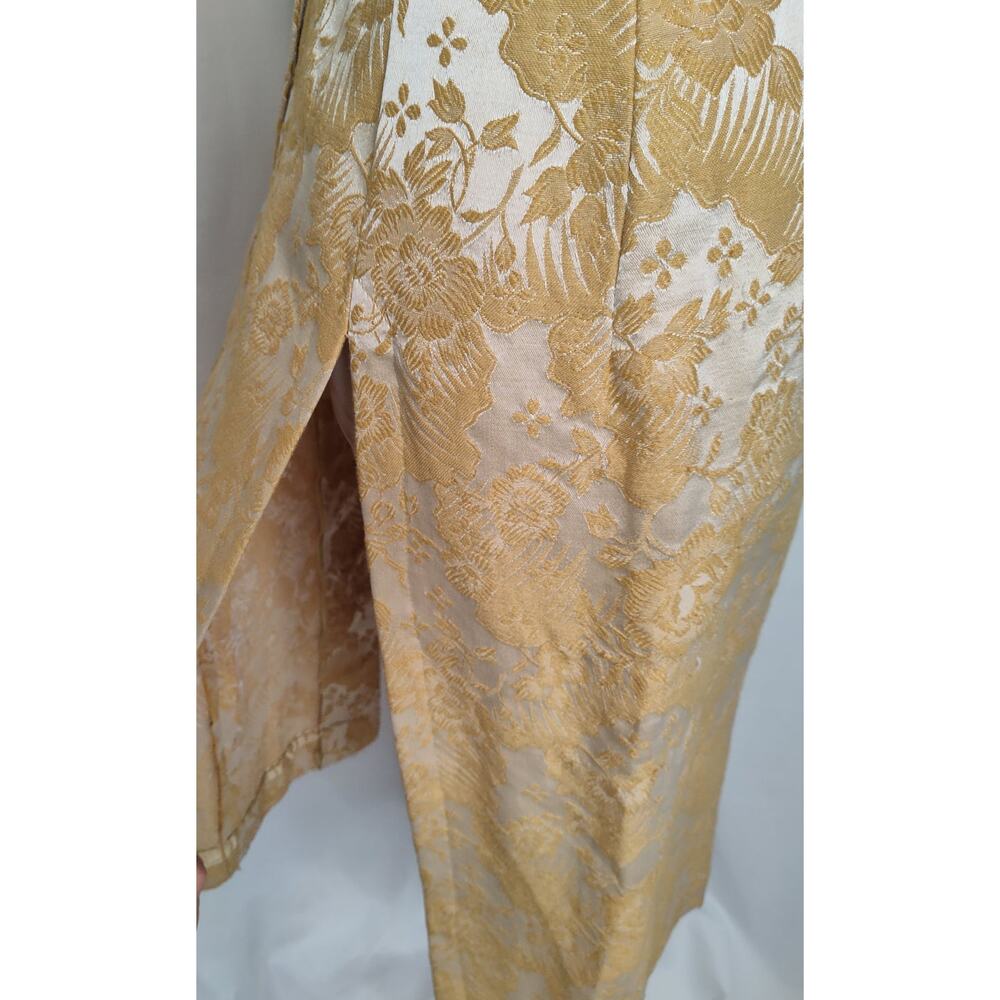 Vintage 50's Gold Brocade Tunic Hostess Top Oriental Theme With Gold Tone Brooch - Picture 7 of 12